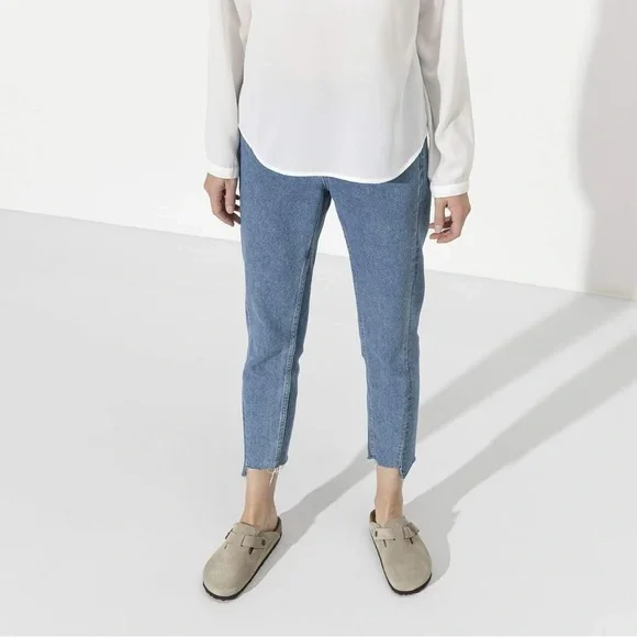 Birkenstock • Boston Clogs taupe suede leather soft footbed slip on buckle - Picture 2 of 11